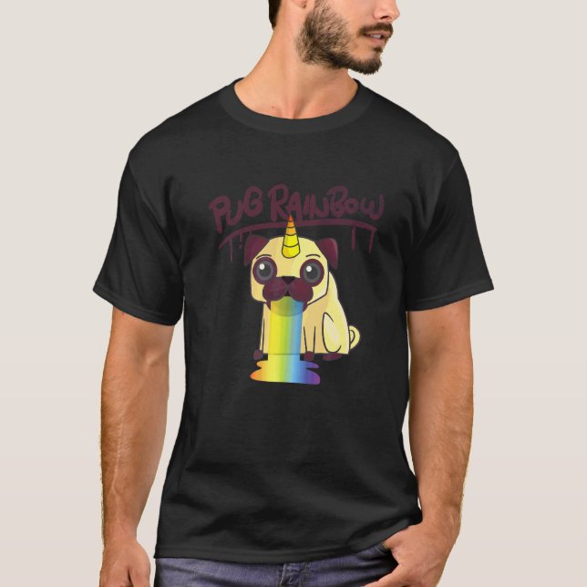 Camiseta Pug Arco-íris Pugicórnio Para Pug & Unicórnio (Frente)