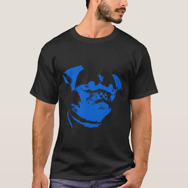 Camiseta Pug Azul Fundo Amarelo (Frente)