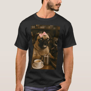 Camiseta Pug Barista, Arte de Cachorro Fofo, Amante de Café