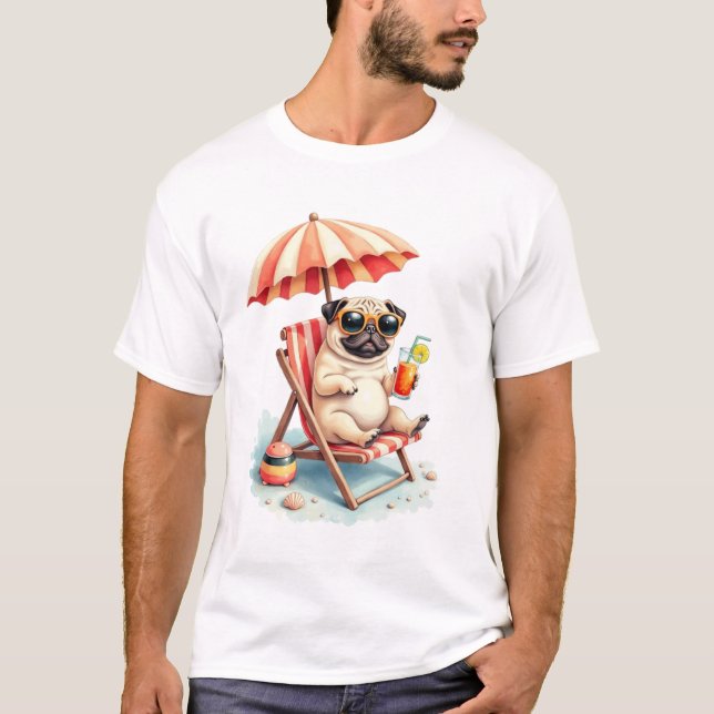Camiseta Pug Beach Mode Summer Design (Frente)