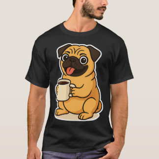Camiseta Pug bebendo café