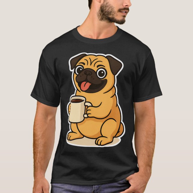 Camiseta Pug bebendo café (Frente)