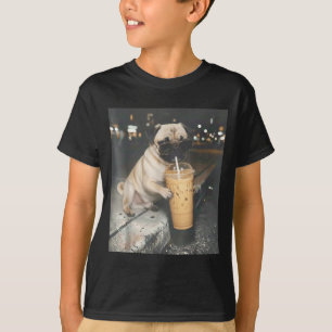 Camiseta Pug bebendo café gelado meme engraçado de animal c