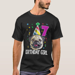 Camiseta Pug Birthday Girl 7 7 Kids Girls Gift Idea Party
