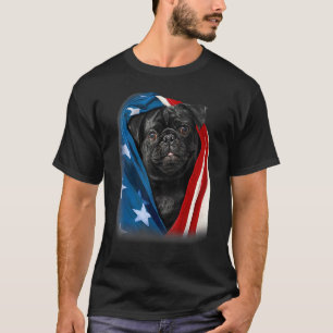 Camiseta Pug Black Dog American Flag 4th Julho Animal Pat