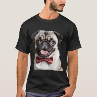 Camiseta Pug bonito com gravata, dando olhos de cachorrinho
