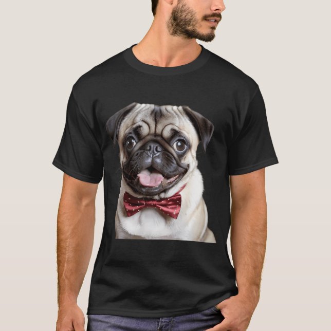 Camiseta Pug bonito com gravata, dando olhos de cachorrinho (Frente)