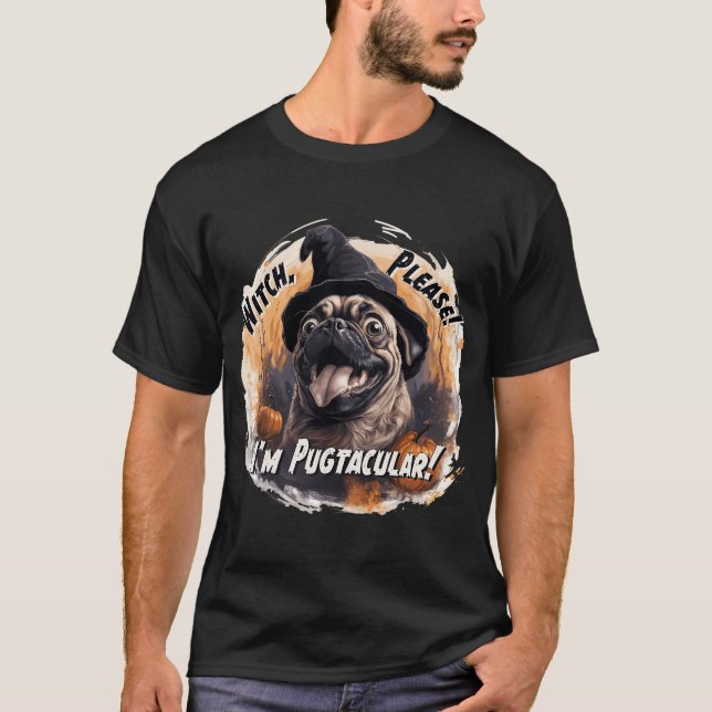 Camiseta Pug Bruxo com Abóboras (Frente)