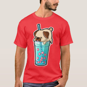 Camiseta Pug Bubble Tea Adorável Kawaii Animal Cute Boba Lo