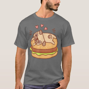 Camiseta Pug Burger Hamburger Comida de Cachorro Engraçada