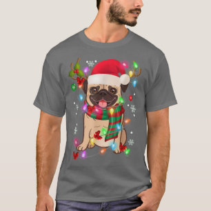 Camiseta Pug Cachorro Engraçado Árvore Luzes de Natal Pijam