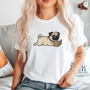 Camiseta Pug Cachorro Lendo Engraçado Pug Mãe Cac