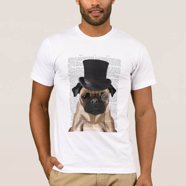 Camiseta Pug, Chapéu Formal e Chapéu (Frente)