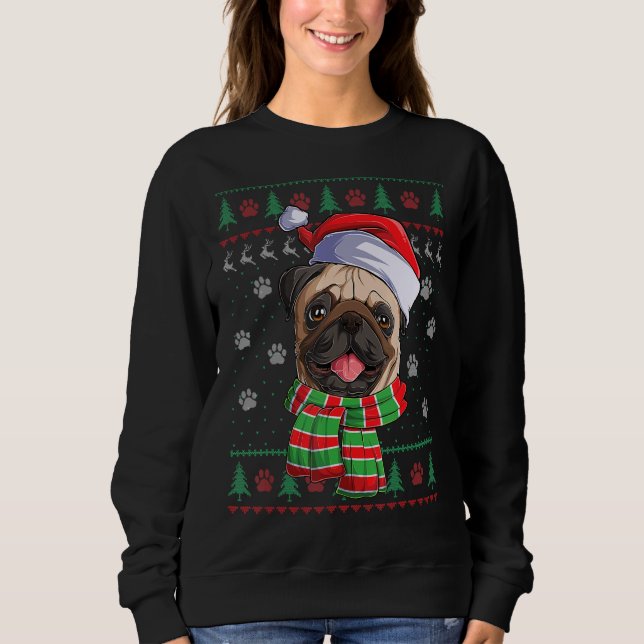 Camiseta Pug Christmas Lights Santa Hog Ugly Sweater (Frente)