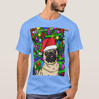 Camiseta Pug Christmas Pug Com Um Chapéu De Natal E Um Rapa