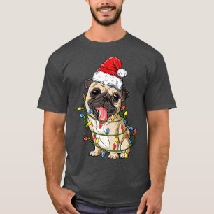 Camiseta Pug Christmas Santa Hat Xmas Luzes Meninos Pugmas