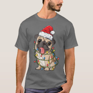 Camiseta Pug Christmas Santa Hat Xmas Luzes Meninos Pugmas