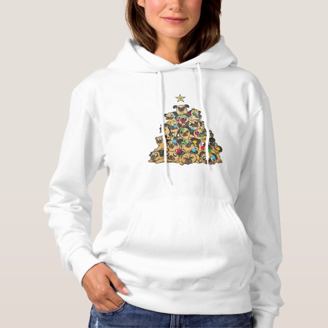 Camiseta Pug Christmas Tree Feliz Dogmas Cute (Frente)