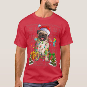 Camiseta Pug Christmas Tree Lights Cute Dog Owner Xmas Pug 
