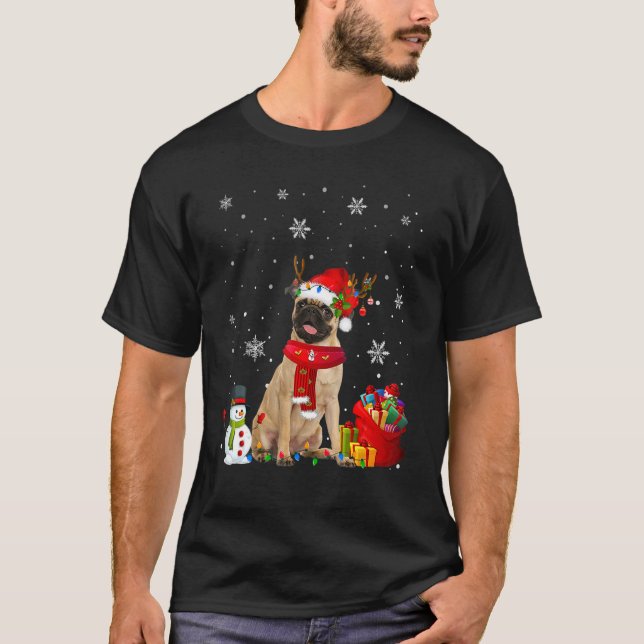 Camiseta Pug Christmas Tree Lights Dog Puppy (Frente)
