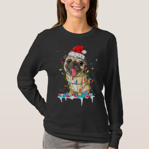 Camiseta Pug Christmas Tree Lights Papais noeis Cachorros X