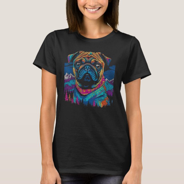 Camiseta Pug Colorous Pop Art Design (Frente)