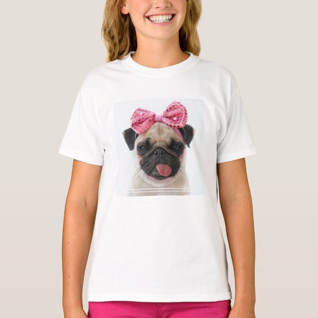 Camiseta Pug com Arco rosa (Frente)