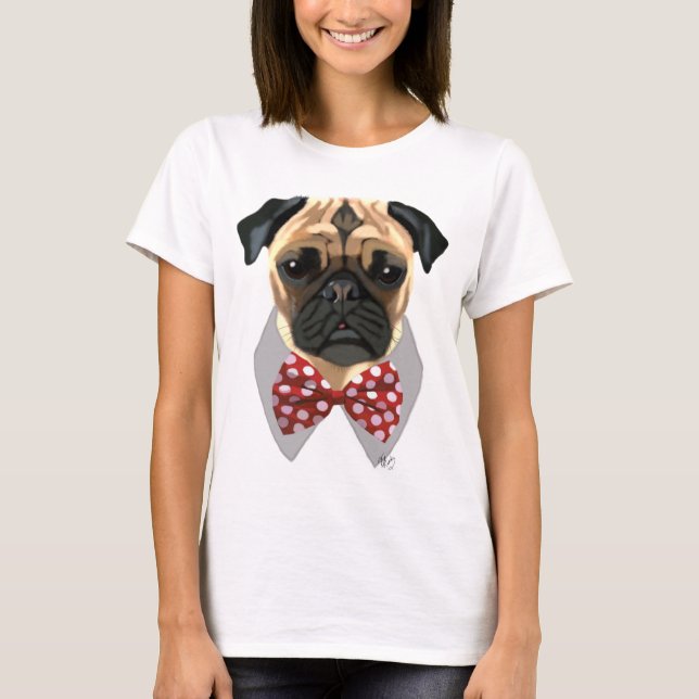 Camiseta Pug com Arco vermelho e branco (Frente)