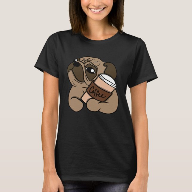 Camiseta Pug com Café Cães Café Dog Pug (Frente)