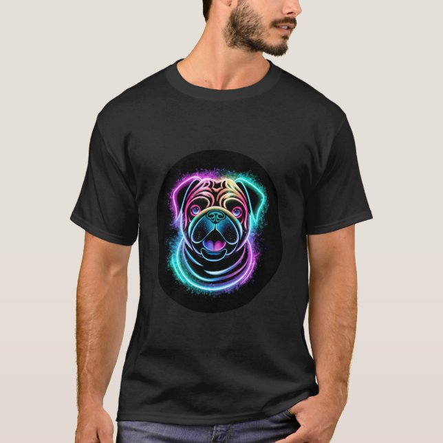 Camiseta Pug com Cores Fortes para Dono de Cachorro (Frente)