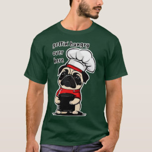Camiseta Pug com fome segurando tigela de comida