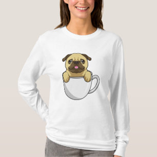 Camiseta Pug com Xícara de Café