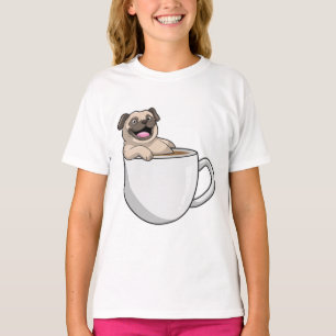 Camiseta Pug com Xícara de Café