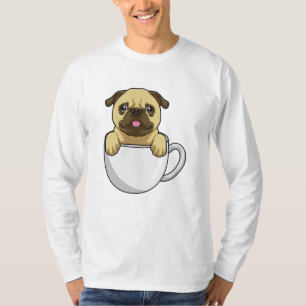 Camiseta Pug com Xícara de Café