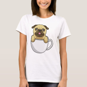 Camiseta Pug com Xícara de Café
