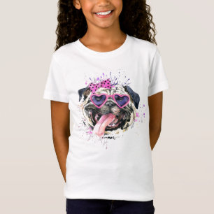 Camiseta Pug cor-de-rosa bonito da aguarela