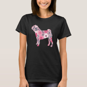 Camiseta Pug Cute Mãe Flor Silhueta Floral Cão Raça P