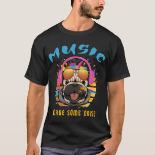 Camiseta pug da música com fones de ouvido