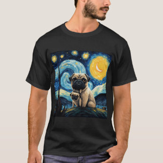 Camiseta Pug da Noite Estrelada Inspirado em Van Gogh Pintu