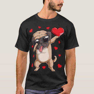 Camiseta Pug Dabbing Dia dos Namorados Coração Amante de Ca