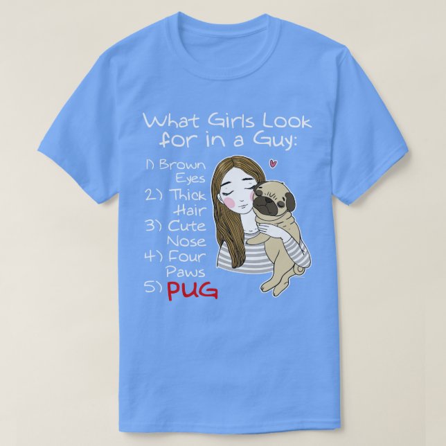 Camiseta Pug das raparigas (Frente do Design)