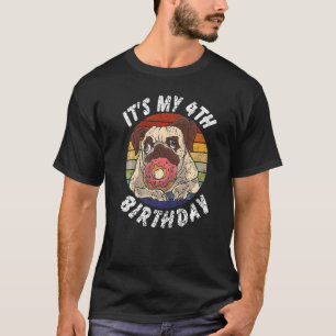 Camiseta Pug de 4 Anos e Donut Vintage Distressed 4º A