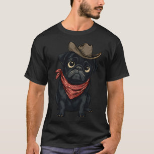 Camiseta Pug de Cowboy Triste Roupa Ocidental Engraçada Pug