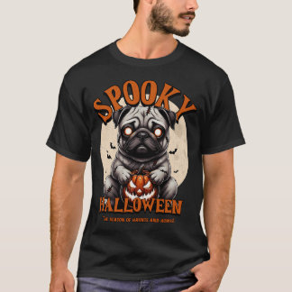 Camiseta Pug de Halloween Assustador com Abóbora
