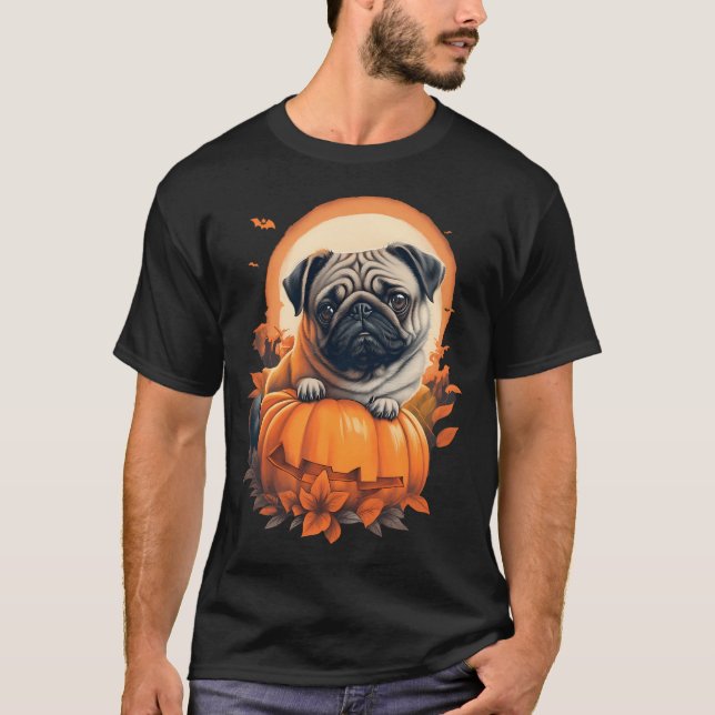 Camiseta Pug de Halloween em Abóbora (Frente)