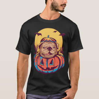 Camiseta Pug de Halloween em uma abóbora