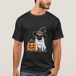 Camiseta Pug de Halloween Óculos de Sol Engraçados Design d
