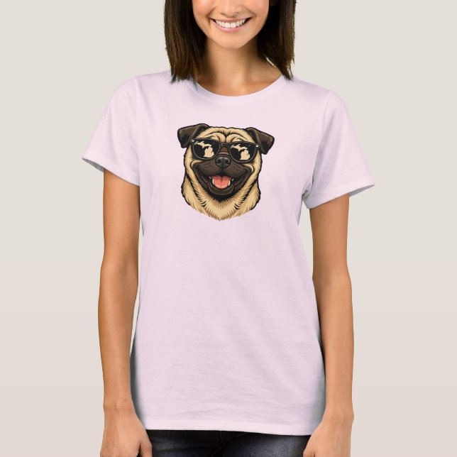 Camiseta Pug de Michigan Usando Óculos de Sol (Frente)