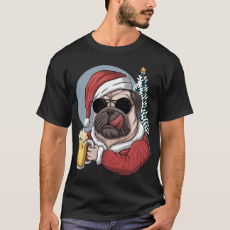 Camiseta Pug de Natal Bebendo Cerveja