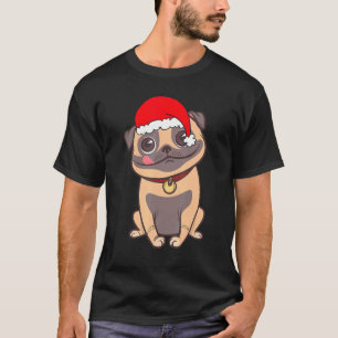 Camiseta Pug de Natal Cachorro Gorro do Papai Noel Roupa de